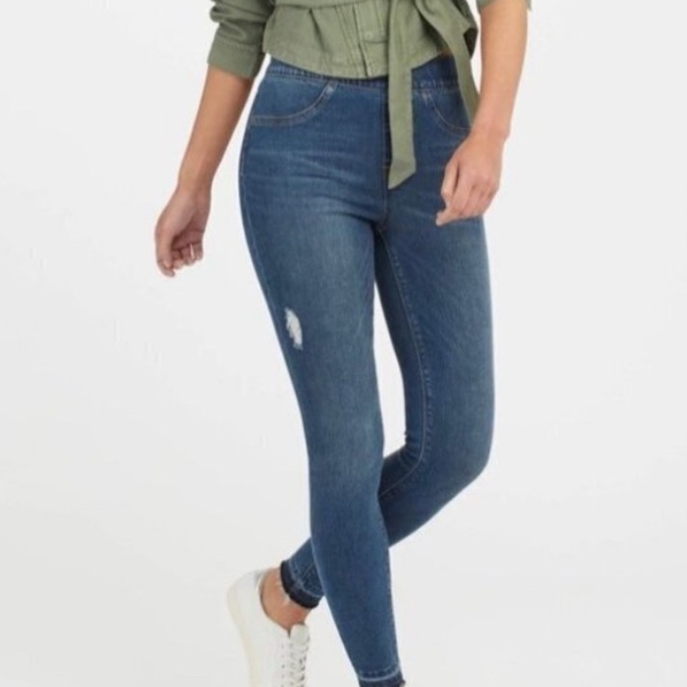 SPANX distressed skinny ankle jeans